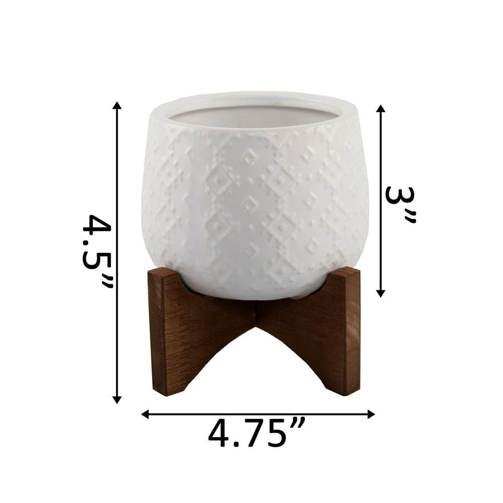 Flora Bunda 3.5 Inch Indian Ceramic on Stand Mid Century,Matte White 3.5"