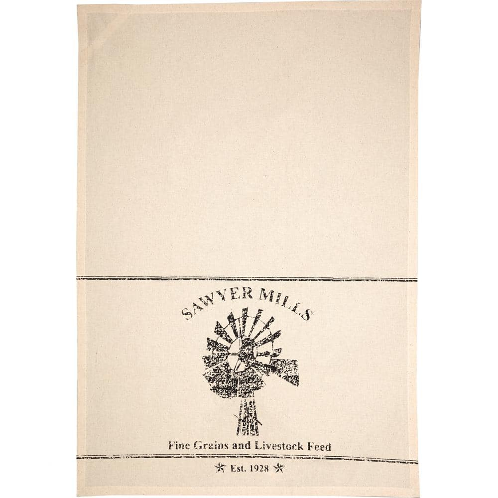 Sawyer Mill Charcoal Windmill Muslin Unbleached Natural Tea Towel 19x28 VHC Brands