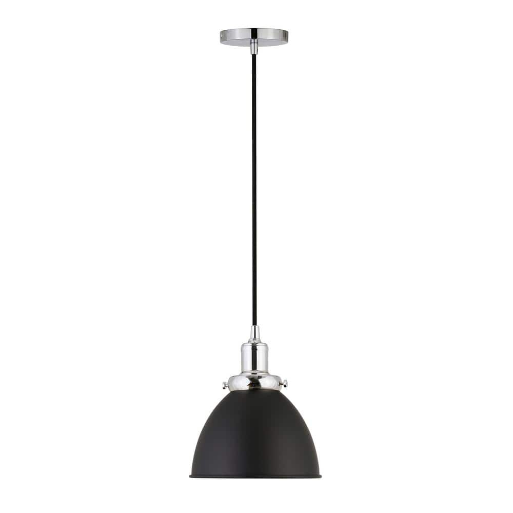 Evelyn&Zoe Madison 8" Wide Pendant with Metal shade in Blackened Bronze/Polished Nickel/Blackened Bronze