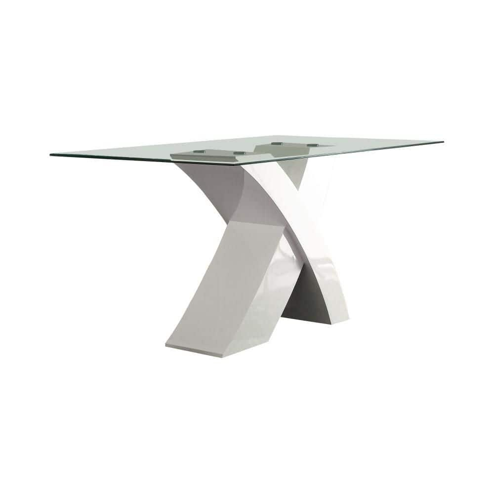 Contemporary White Wood and Glass Dining Table for Four