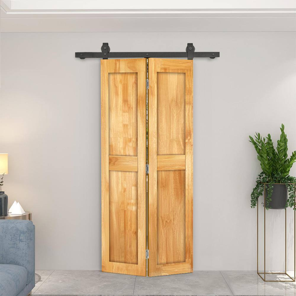 Calhome 2 Panel Shaker Pine Wood Bi-Fold Door with Sliding Barn Door Hardware Kit