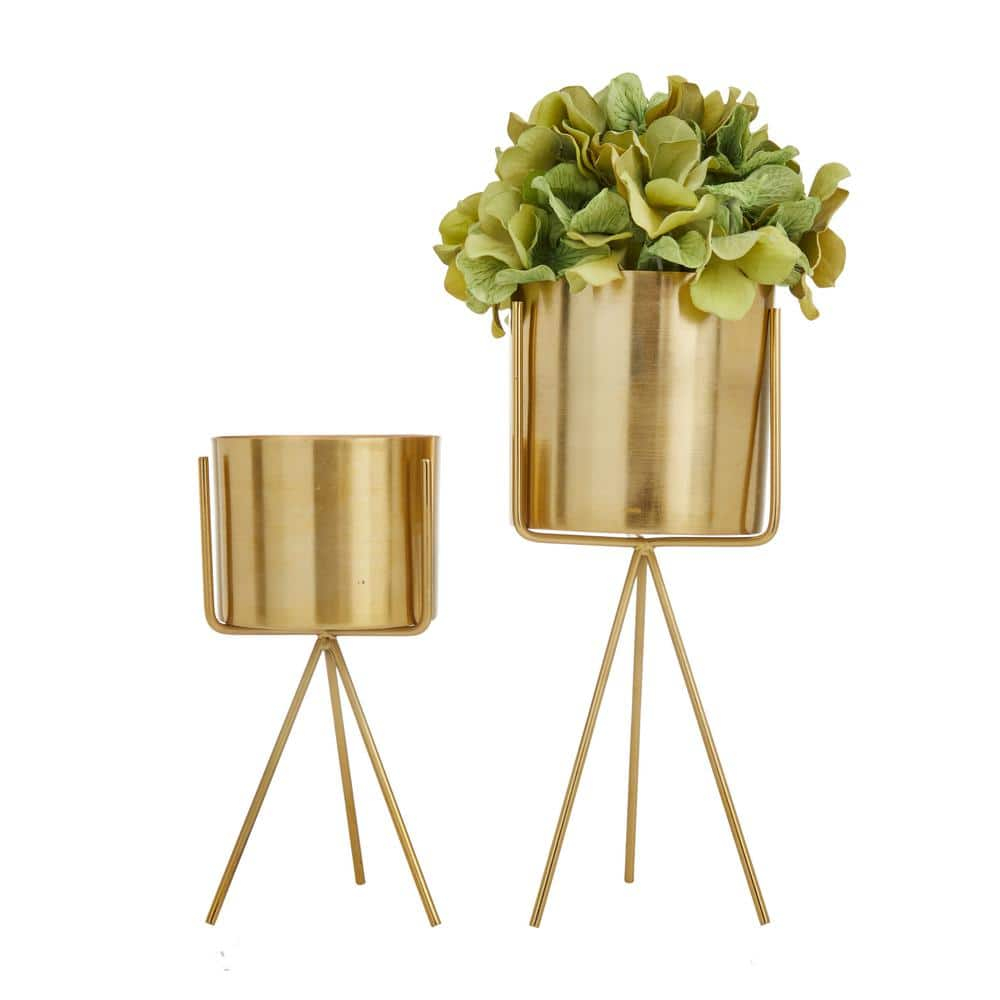 Medium Gold Iron Cylinder Plant Container Set
