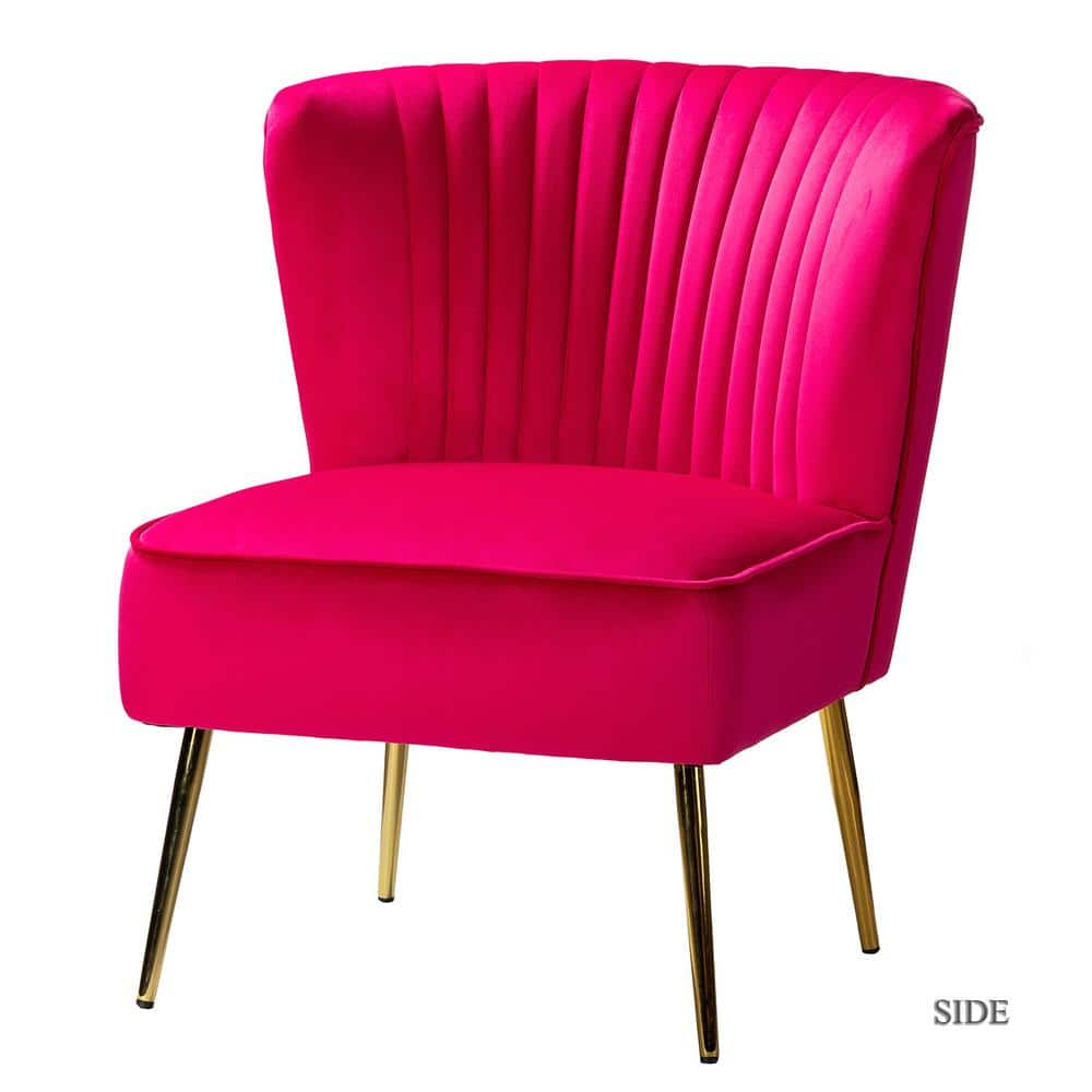 Velvet Accent Chair Upholstered Armless Side Chair Gold Leg Home Living Room Adult Fushia