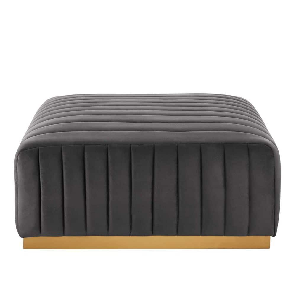 Modway Conjure Channel Tufted Performance Velvet Ottoman in Gold/Gray