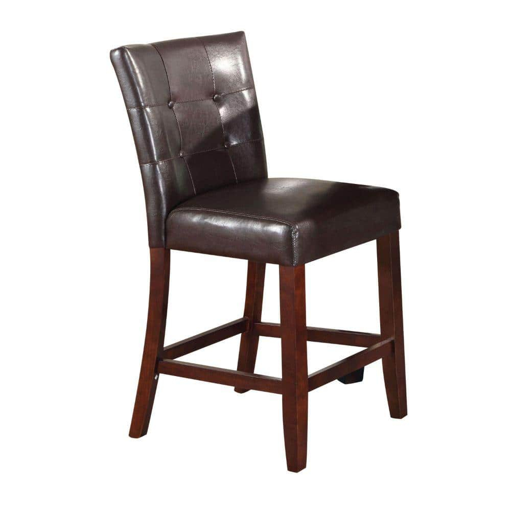 Benjara 40" Contemporary Leather Counter Height Chair in Brown (Set of 2)