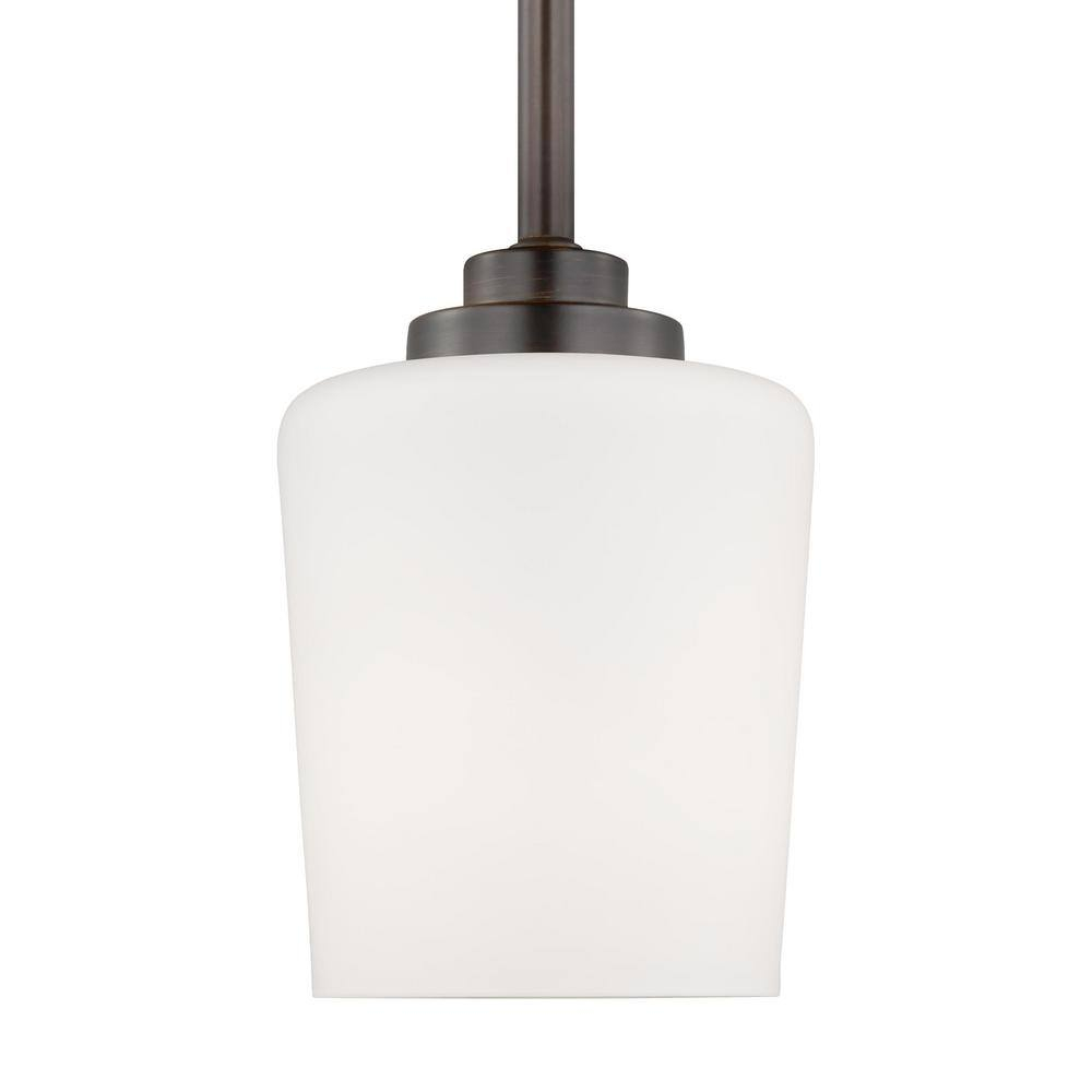 Windom Transitional Bronze Mini-Pendant with Etched Opal Glass