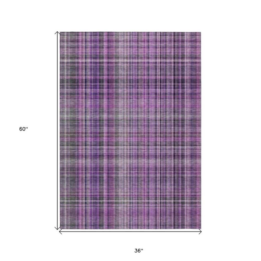 HomeRoots 561906 3 x 5 ft. Purple Plaid Washable Non Skid Indoor Outdoor Rectangle Machine Woven Area Rug