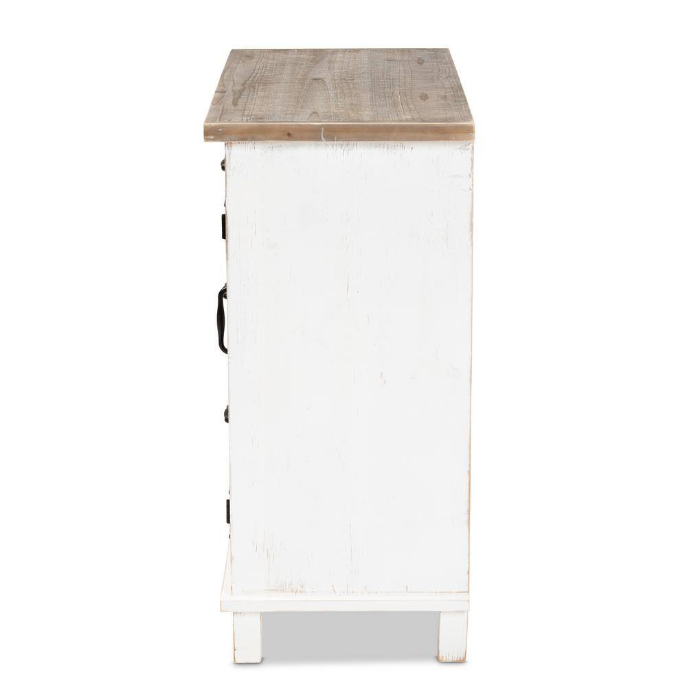 Baxton Studio Faron Classic and Traditional Farmhouse Two-Tone Distressed White and Oak Brown Finished Wood 3-Drawer