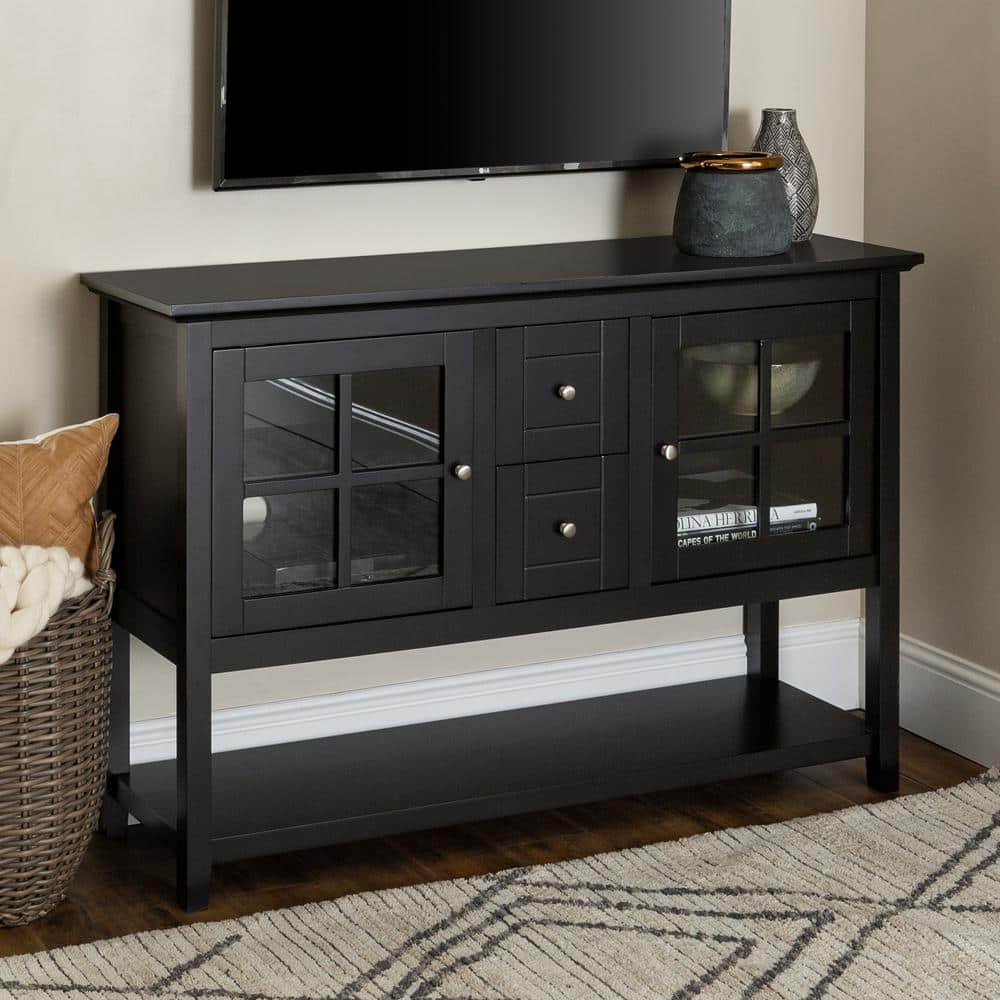 52" Wood Console Table TV Stand in Black