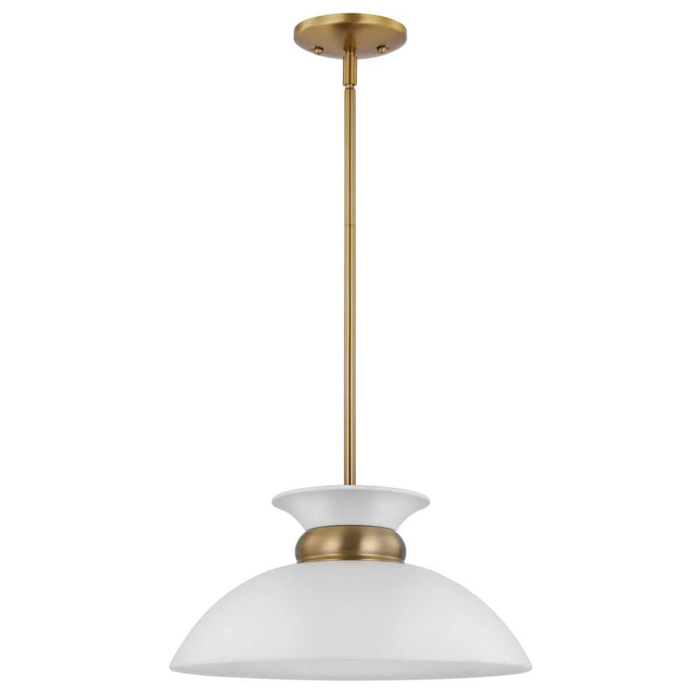 Perkins Matte White & Burnished Brass 15" Modern Bowl Pendant