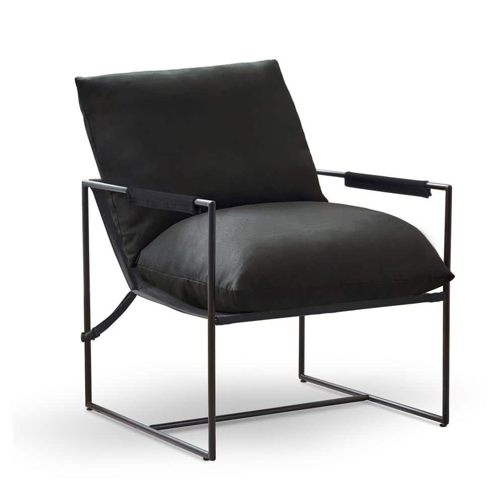 Mid Century Modern Accent Chair, Metal Framed Armchair, Sling Accent Chair with Microfiber Fabric Upholstery for Living Room Bedroom Home Office, Minimalist Style(Black)