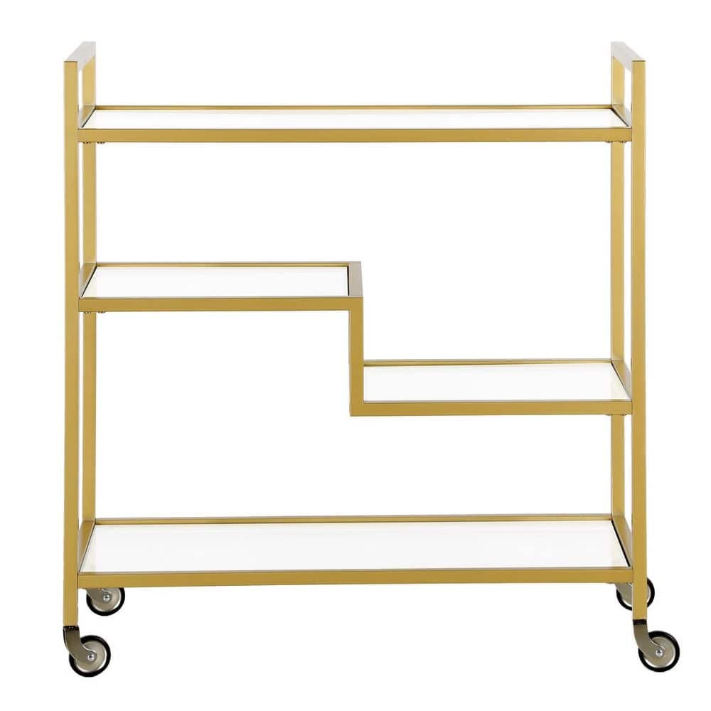 Evelyn&Zoe Lovett 33" Wide Rectangular Bar Cart with Glass Shelves, Brass