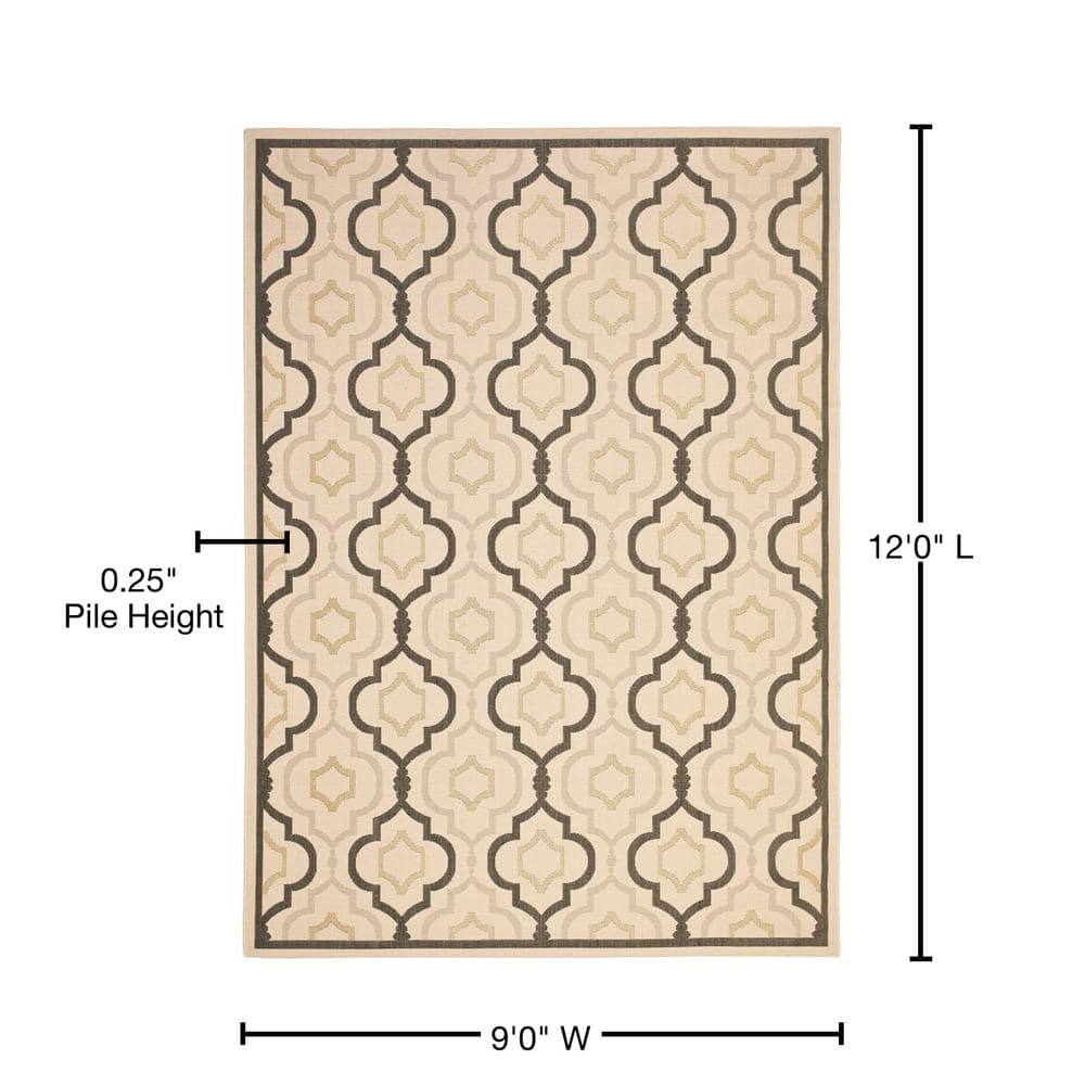 SAFAVIEH Courtyard Nina Geometric Trellis Indoor/Outdoor Area Rug, Beige Black/Yellow, 9' x 12'