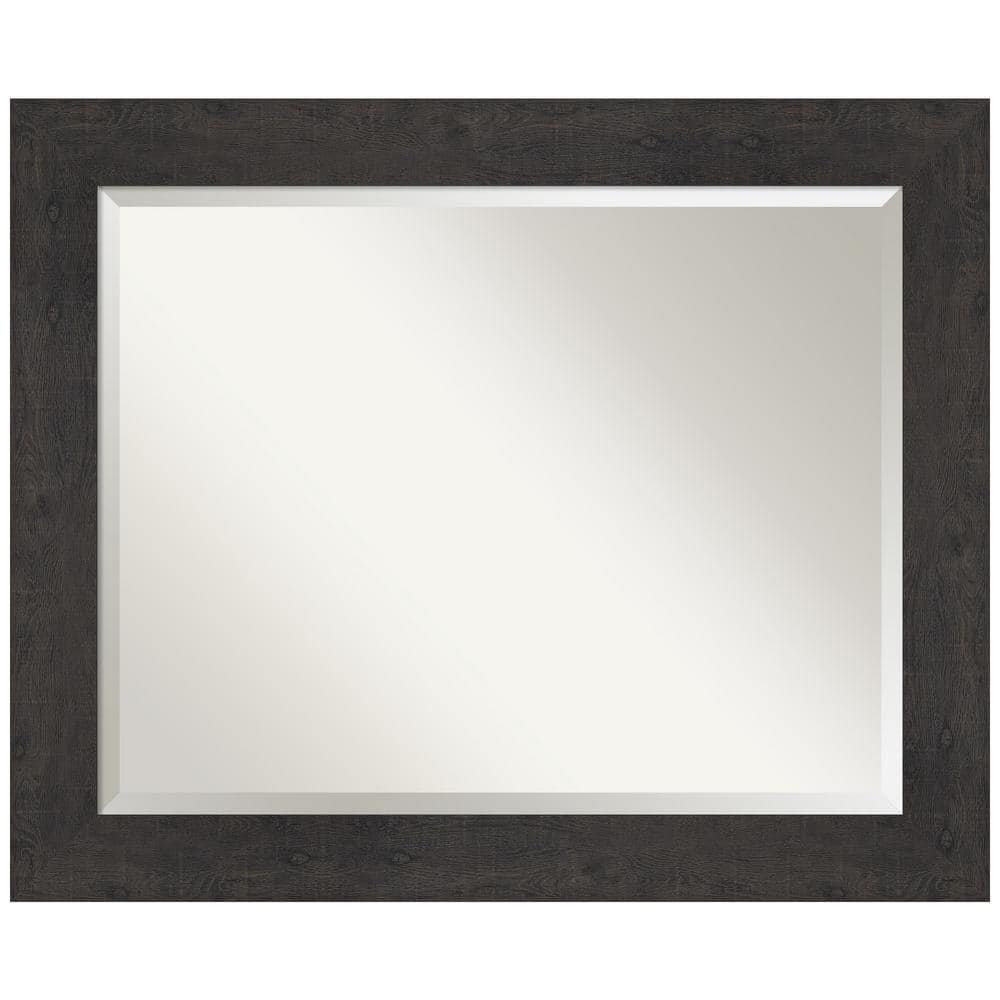 Amanti Art Beveled Bathroom Wall Mirror - Rustic Plank Espresso Frame Outer Size: 33 x 27 in