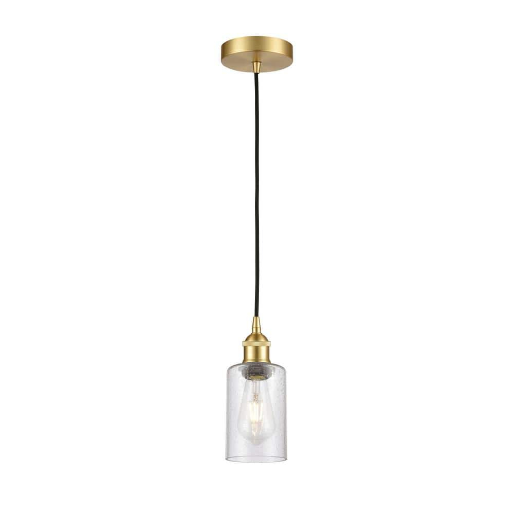 Satin Gold Mini Pendant Light with Seeded Glass Shade