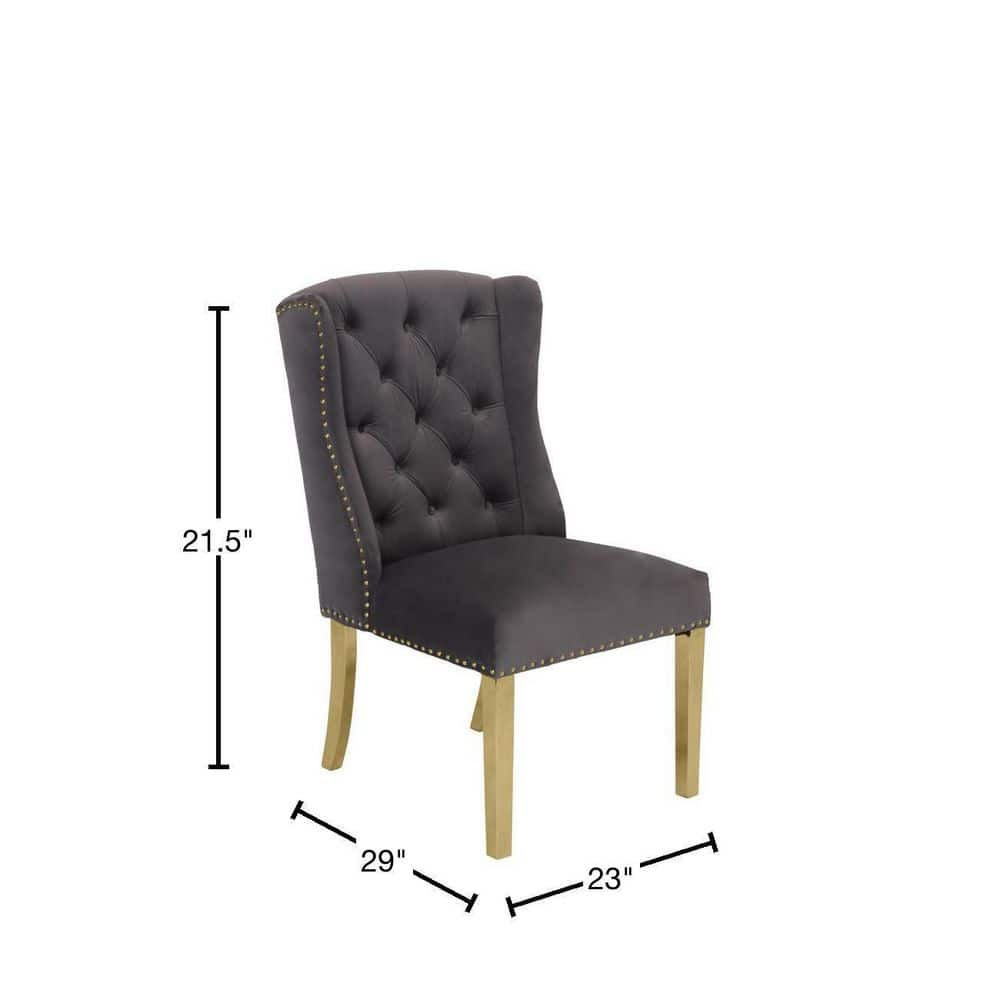 Double Tufted Gray Velvet Side Chairs with Gold Stainless Steel Legs