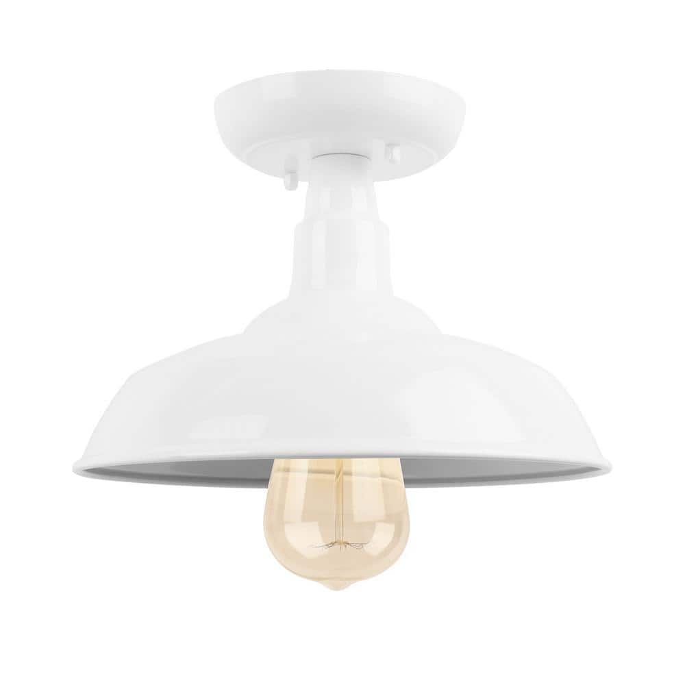 Design House Kimball 1-Light Indoor Semi-Flush Mount Ceiling Light w/ Metal Shade in Antique White