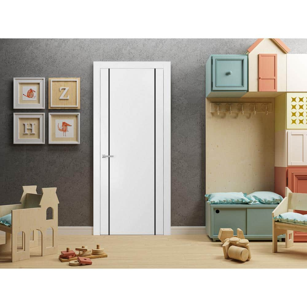 Modern Solid Interior Pre-Hung Door with Handle | Planum 0017 White Silk | Single Regural Panel Frame Trims | Bathroom Bedroom Sturdy Doors-32" x 80"