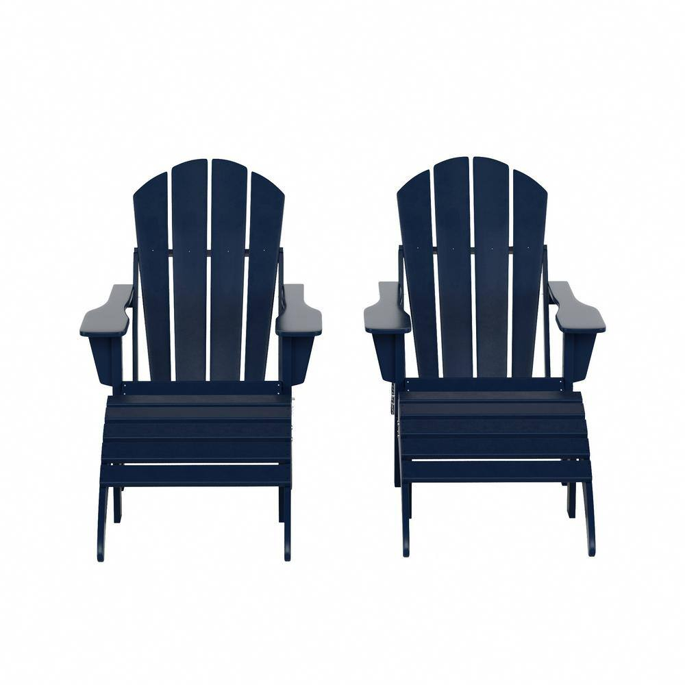 Polytrends  Laguna Hdpe All Weather Outdoor Patio Foldable Adirondack Chairs With Ottomans (5-Piece Set) Navy Blue
