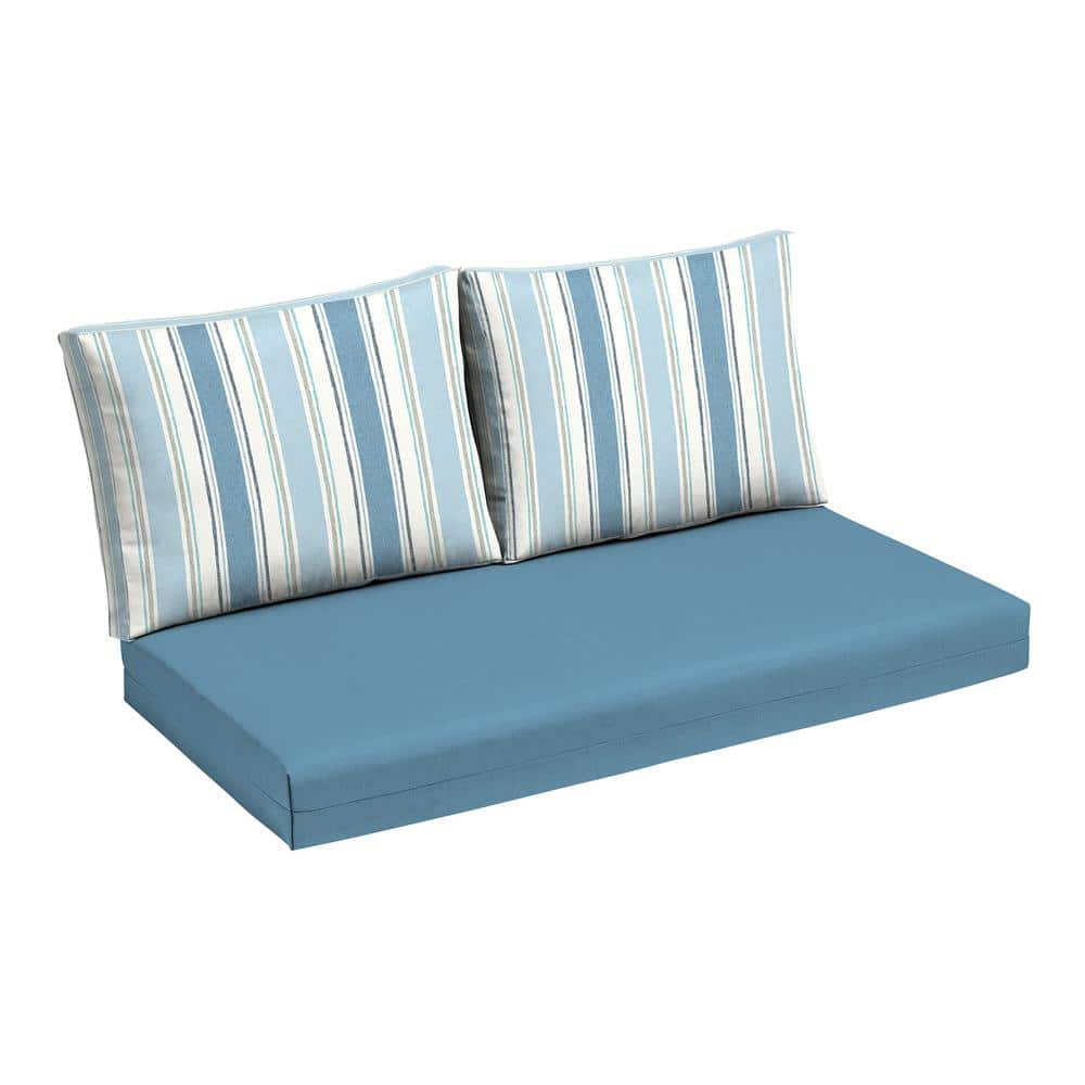 ARDEN Outdoor Loveseat Cushion Set, 48 x 24, Water repellent, Fade Resistant, Cushion Set for Couch, Bench, and Swing 48 x 24, French Blue Linen Stripe