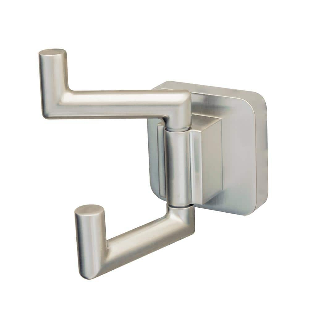 Brushed Nickel Modern Double Robe Hook with Square Base