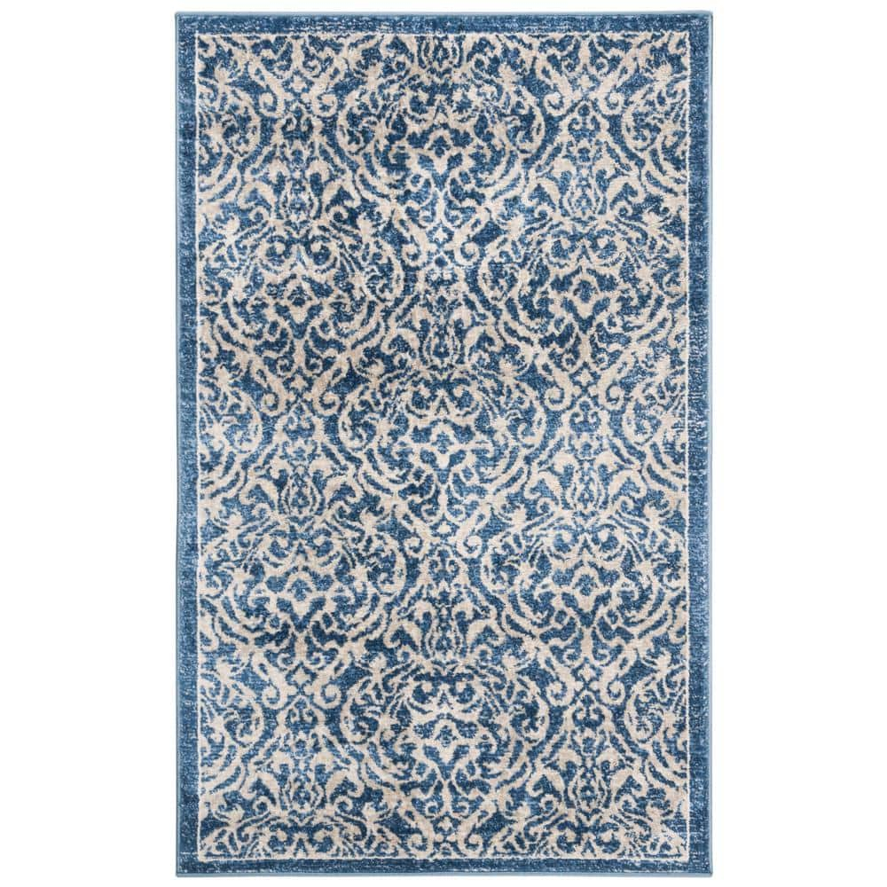 SAFAVIEH Brentwood Dilara Damask Area Rug, 4' x 6', Navy/Cream
