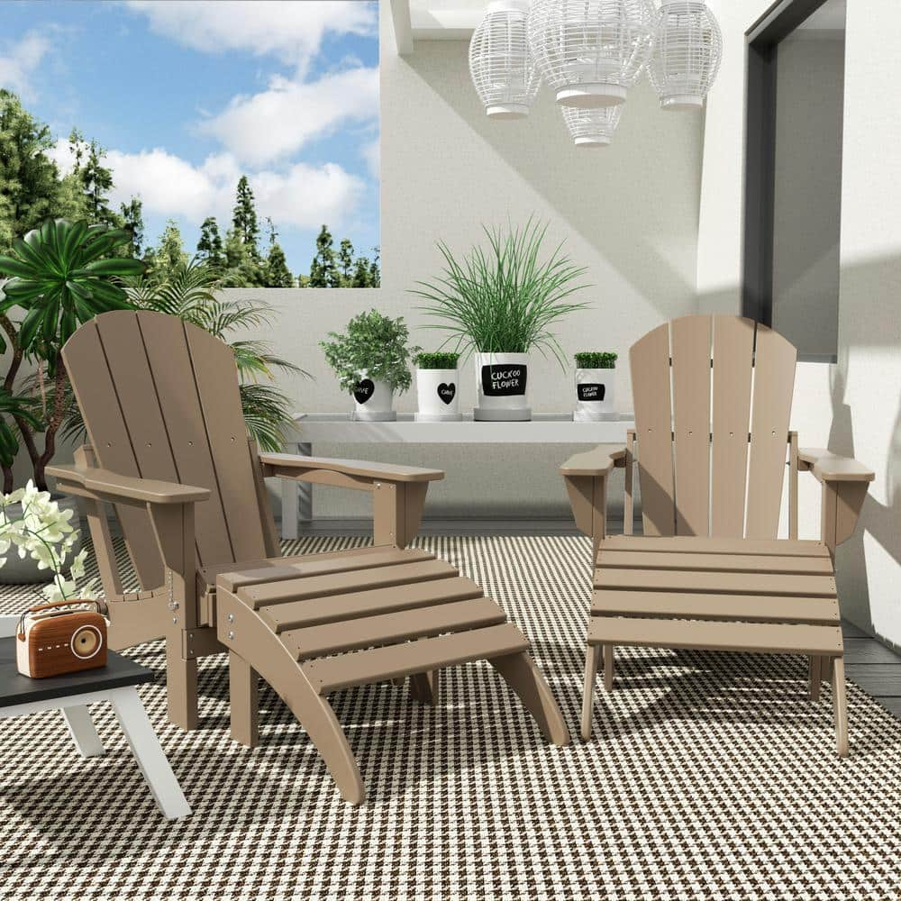 Polytrends  Laguna All Weather Poly Outdoor Patio Adirondack Chair Conversation Set - (4-Piece) Weathered Wood