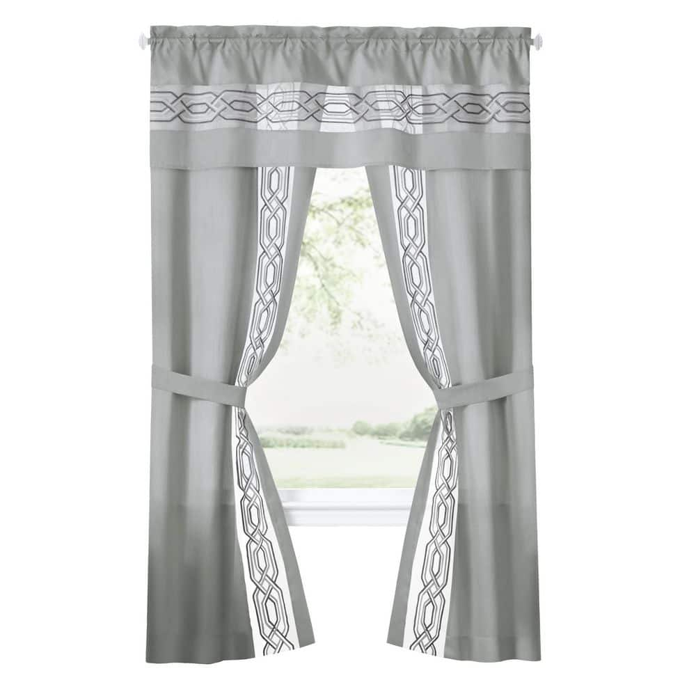 Achim Paige Rod Pocket 5 Piece Light Filtering Curtain Set, Silver, 55" x 63"