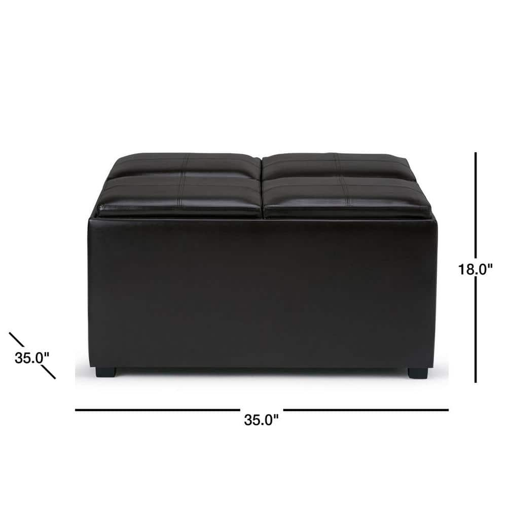 Simpli Home Avalon Faux Leather Coffee Table Storage Ottoman in Tanners Brown