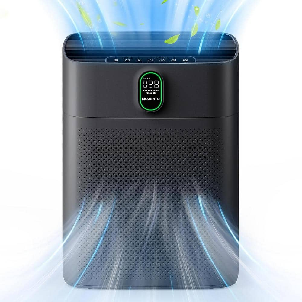 MORENTO Air Purifiers for Home Large Room up to 1076 Sq Ft with PM 2.5 Display Air Quality Sensor for Pet Hair, Double-Sided Air Inlet, 24db, Black, 1 Pack + 2 Pack Filters