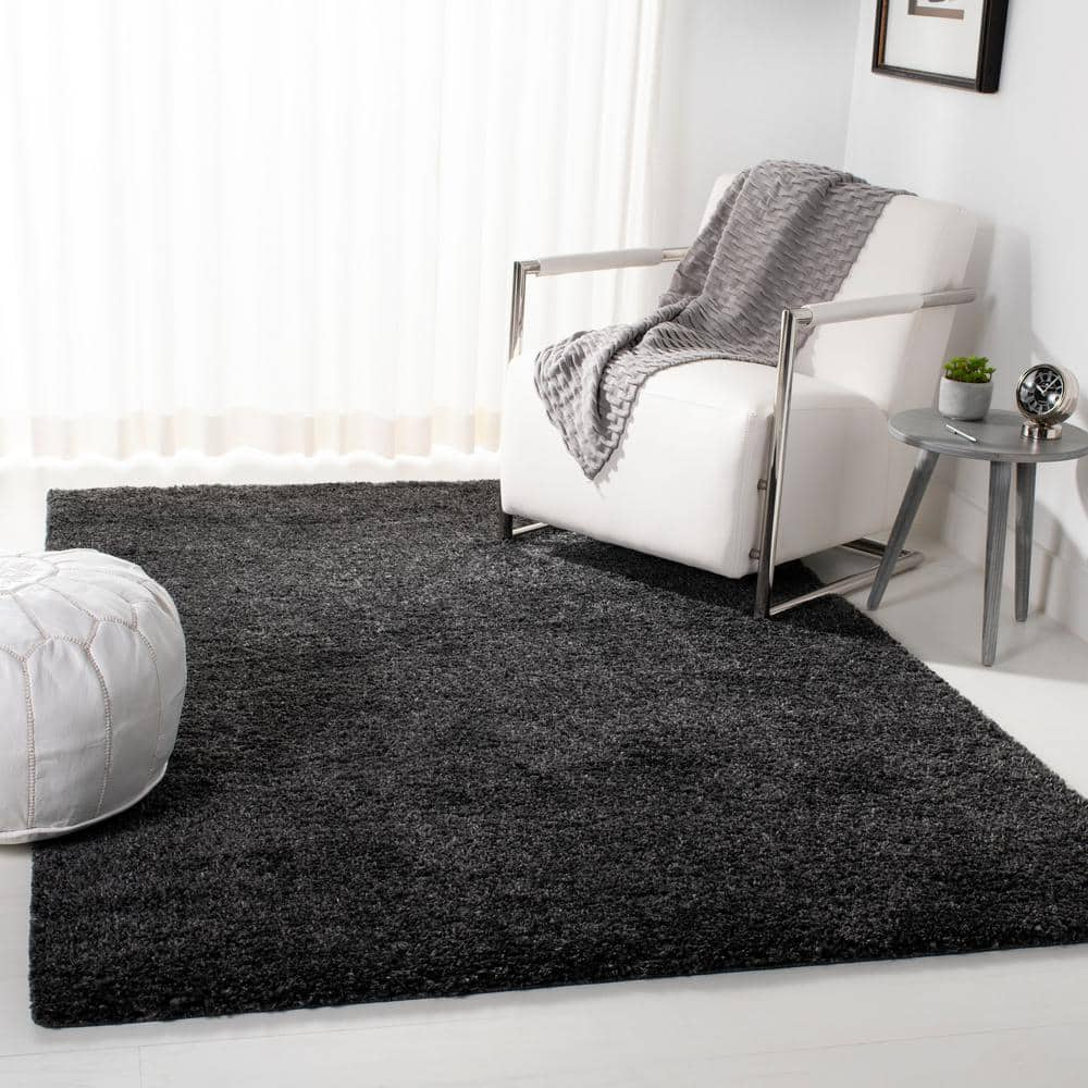 SAFAVIEH August Carlene Solid Plush Shag Area Rug, Charcoal, 9' x 12'