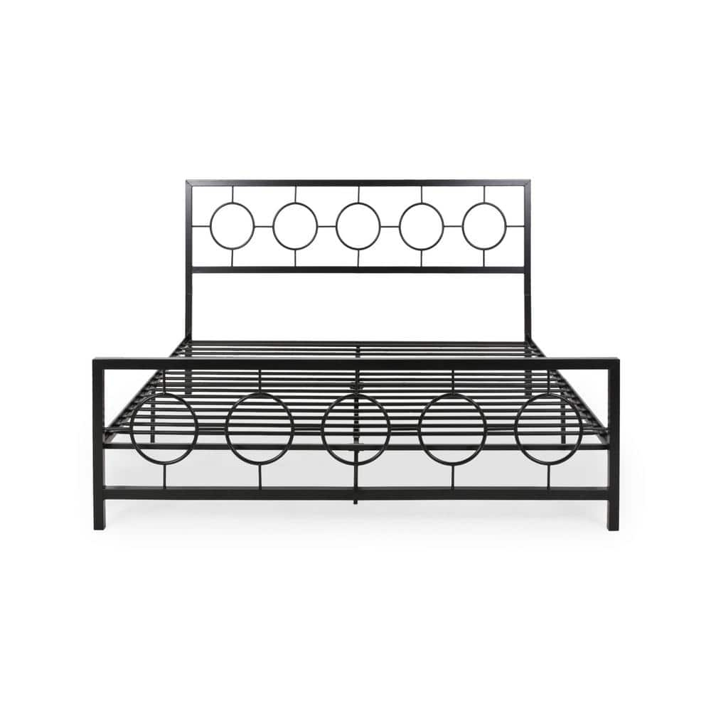 Noble House Ewelina Modern King-Size Iron Geometric Low-Profile Bed Frame, Flat Black
