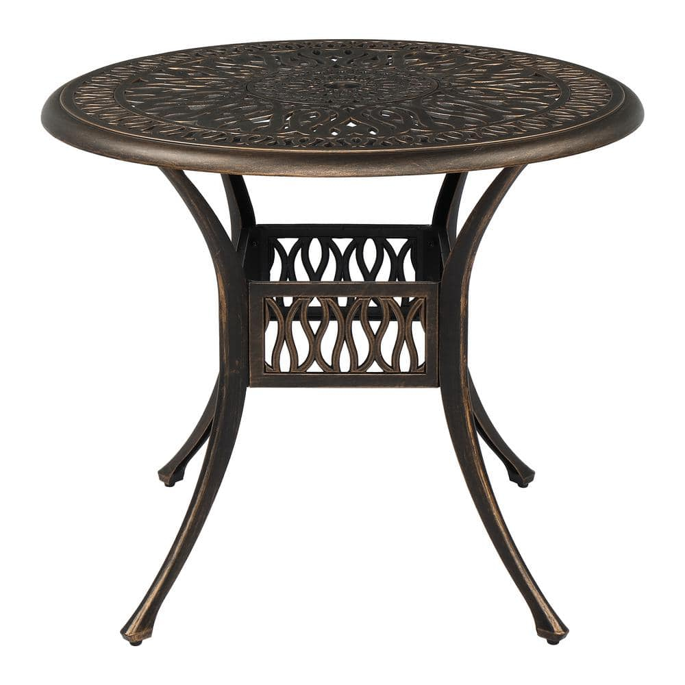 Outdoor Patio Dining Table 35.4 Round Cast Aluminum Table, Weather Resistant - Bronze Color, Perfect for Courtyard Garden Dining