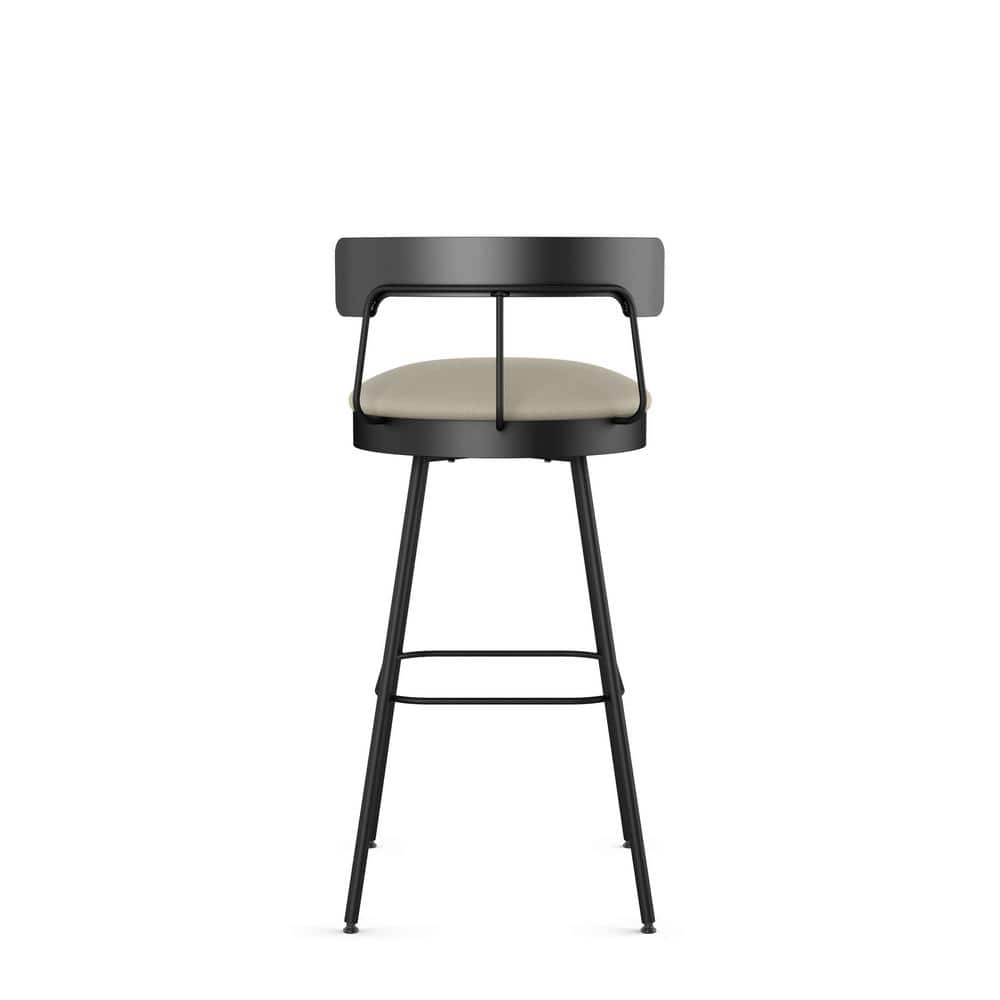 Greige Faux Leather Swivel Bar Stool with Black Metal Base