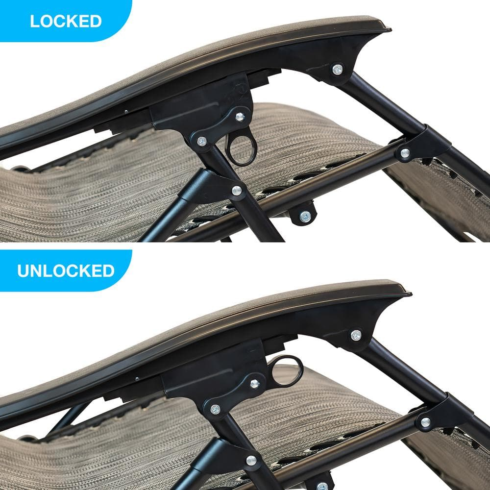 Black Steel Zero Gravity Lounge Chair with Gray Textilene Fabric