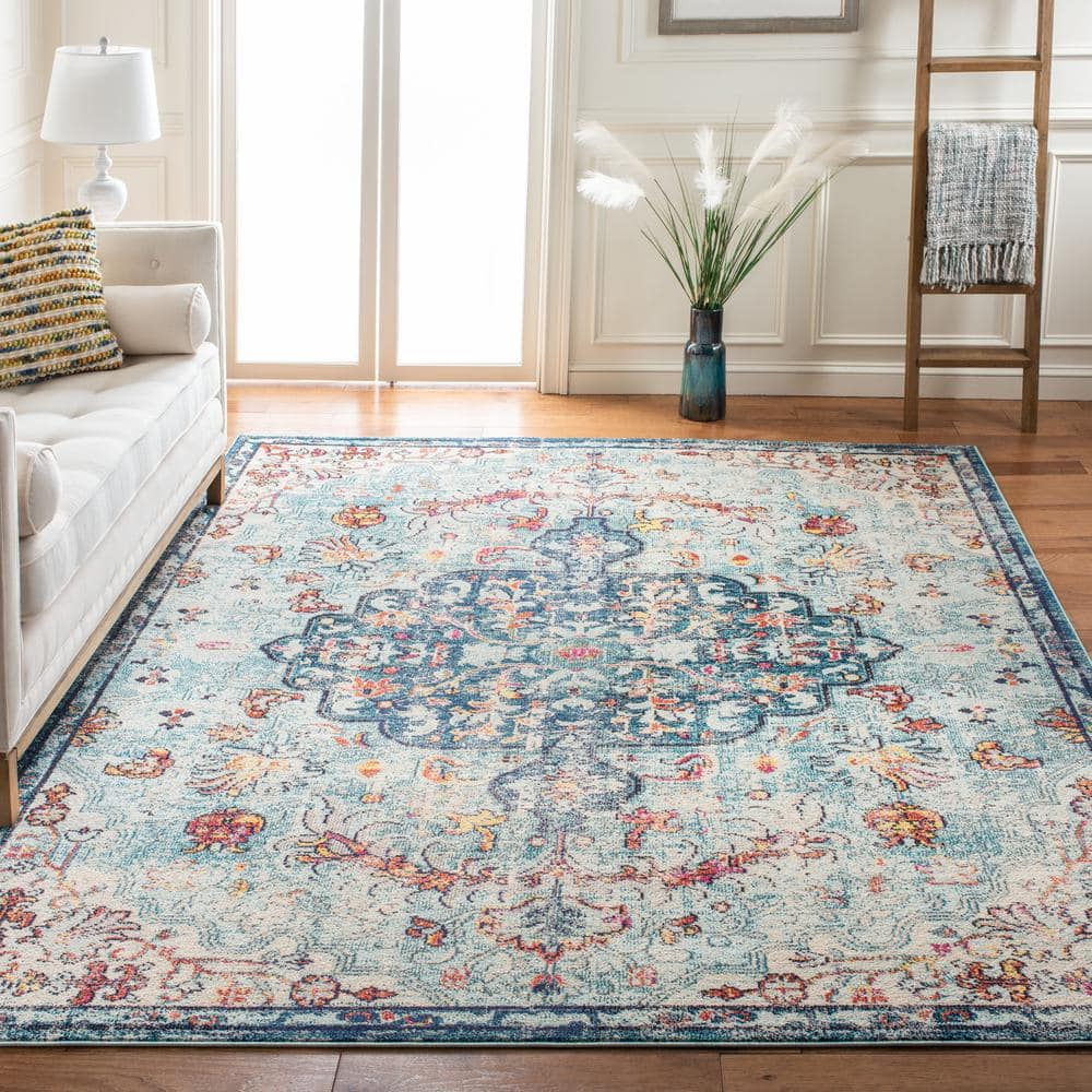 SAFAVIEH Madison Joandra Southwestern Area Rug, Navy/Light Blue, 12' x 15'