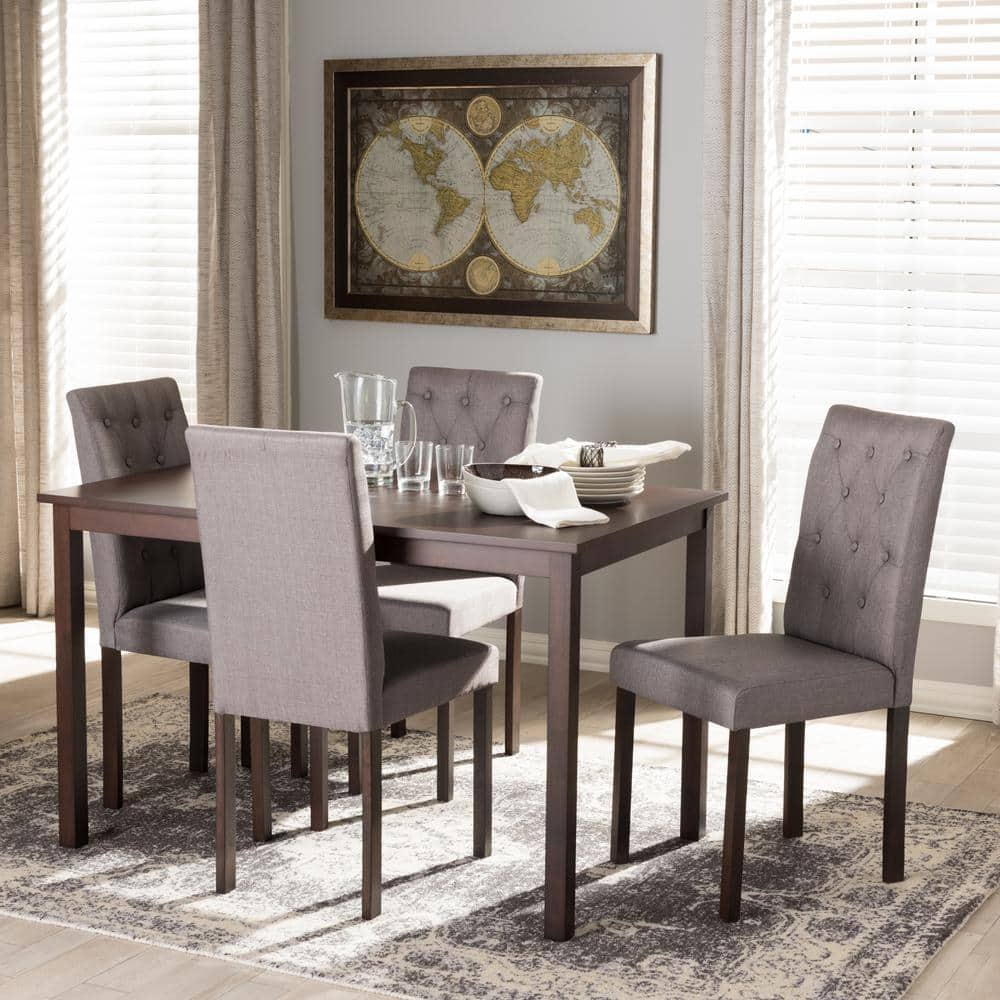 Baxton Studio Gardner Modern and Contemporary 5-Piece Dark Brown Finished Fabric Upholstered Dining Set, Multiple Colors