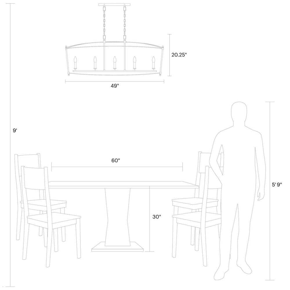 Polished Nickel 5-Light Linear Chandelier with Candelabra Bulbs