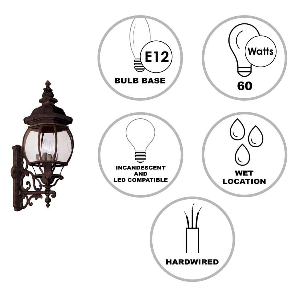 Francisco 29.5 in. 4-Light Rust Coach Outdoor Wall Light Fixture with Clear Glass