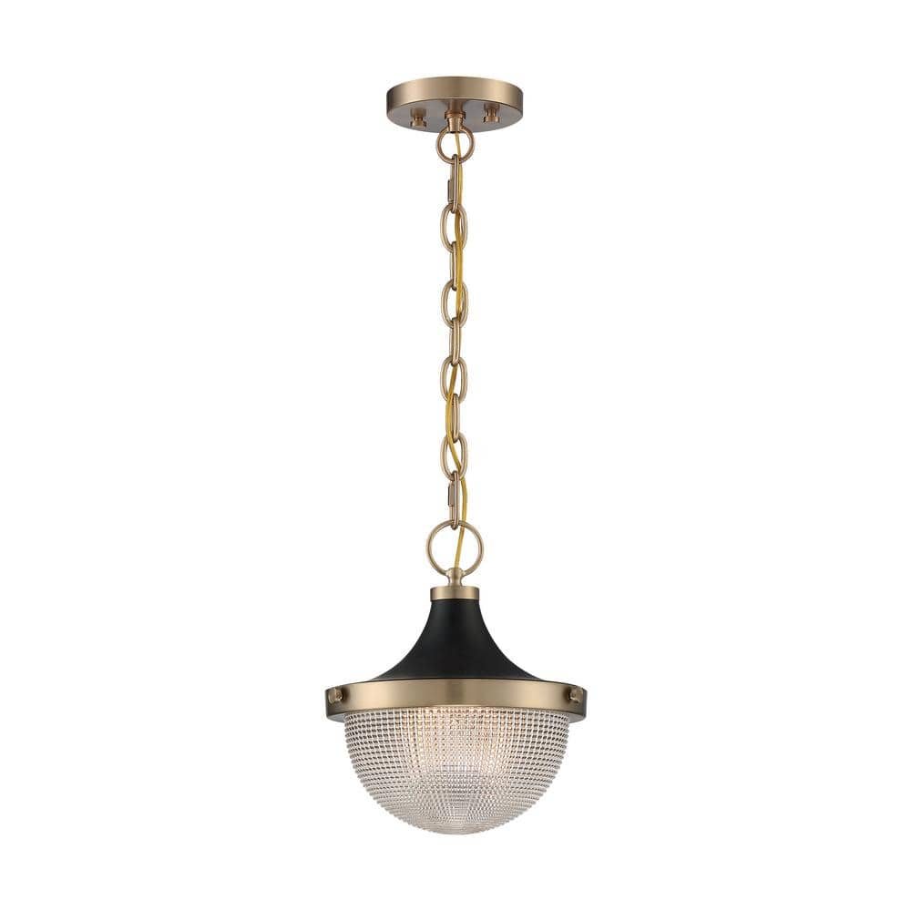 Small Burnished Brass and Glass Bowl Pendant Light