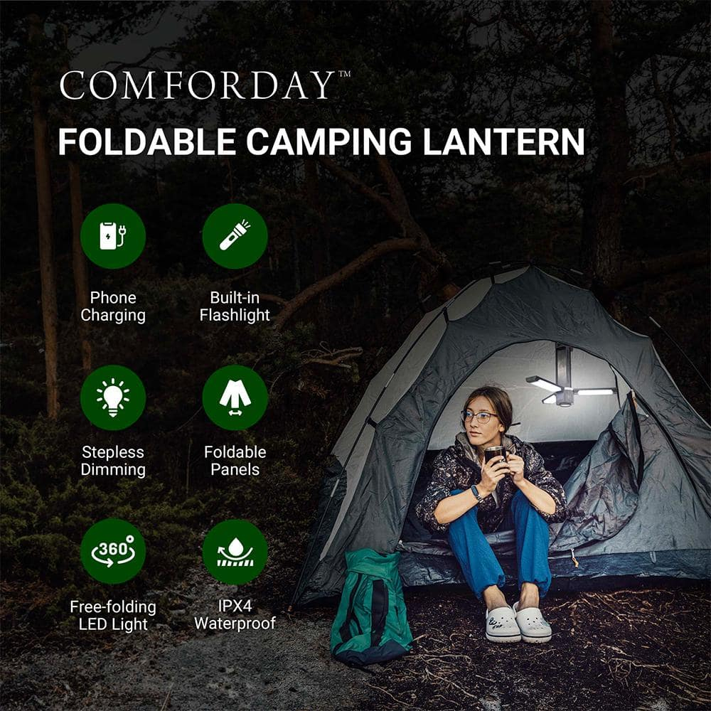 Black and White Collapsible LED Camping Lantern with USB Charger