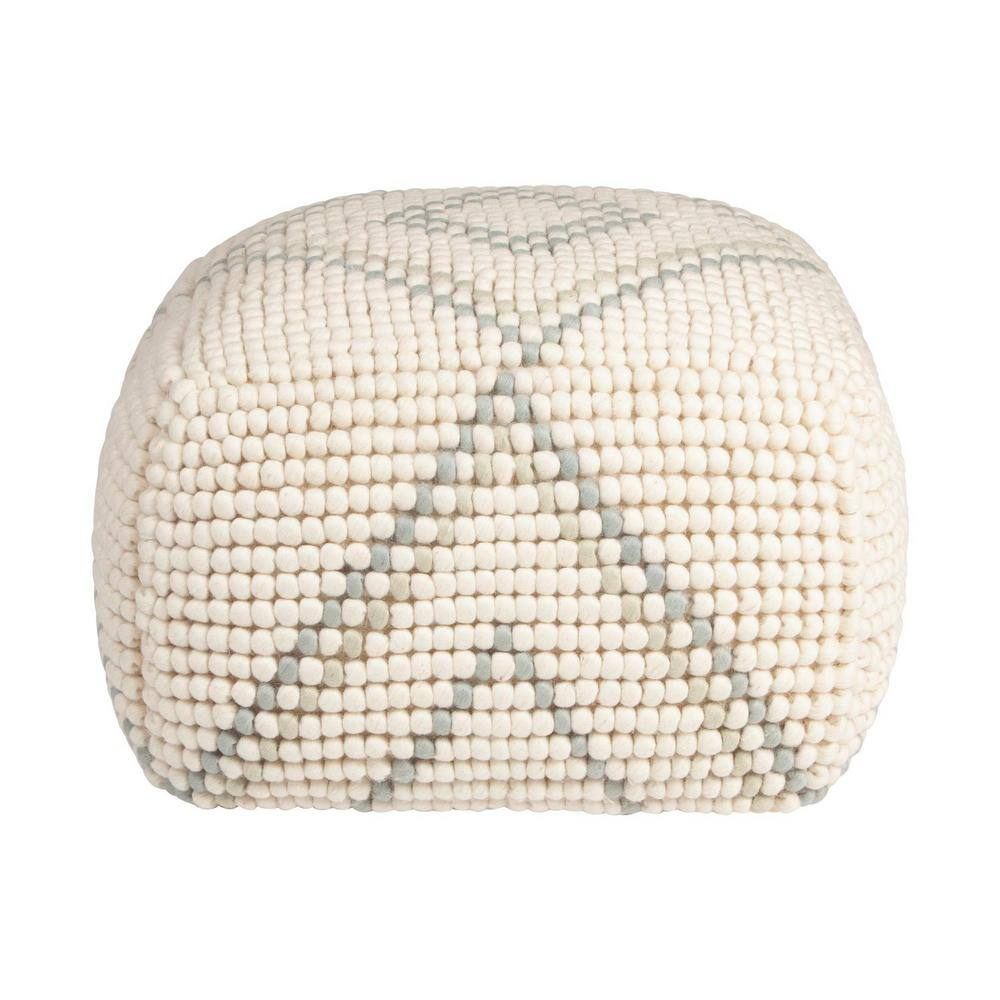 Creative Co-Op Cream New Zealand Pouf with Blue & Green Accents