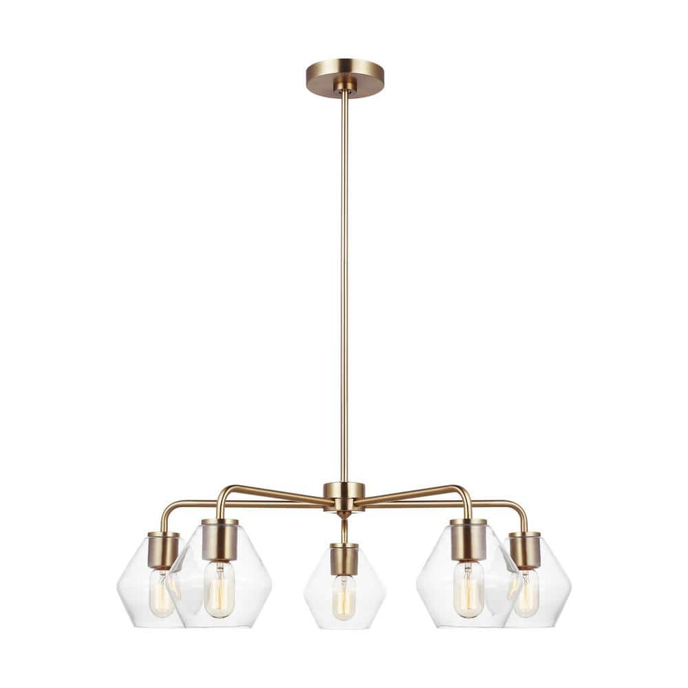 Generation Lighting Jett 5 -Light Satin Brass Transitional For Use in Dining Rooms, Foyers, Living Rooms Chandelier