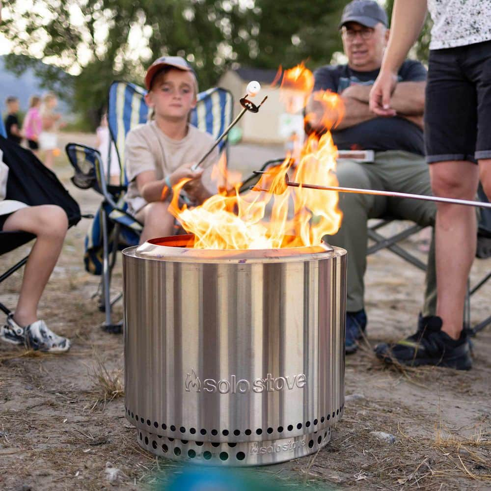 Solo Stove Bonfire 2.0 with Stand, Smokeless Fire Pit | Wood Burning Fireplaces W/ Removable Ash Pan, Portable Outdoor Firepit - for Camping, Stainless Steel, H: 16.75 in x Dia: 19.5 in, 25.1 lbs