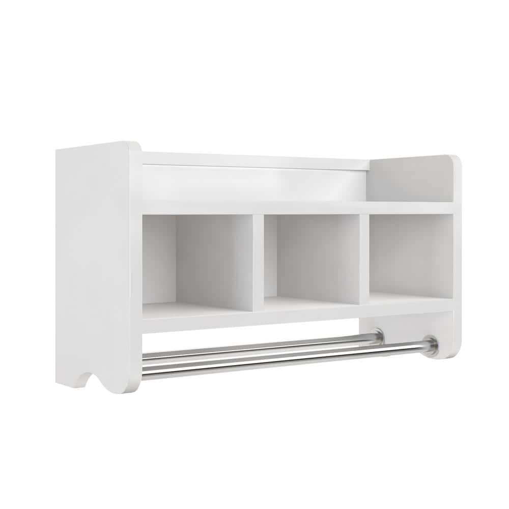 Alaterre 25" Bath Storage Shelf with Towel Rod, White