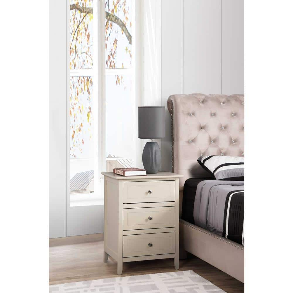 Daniel 3-Drawer Beige Nightstand (25"H x 15"W x 19"D)