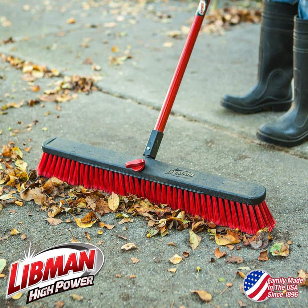 24 in. Black and Red Multi-Surface Push Broom with Steel Handle