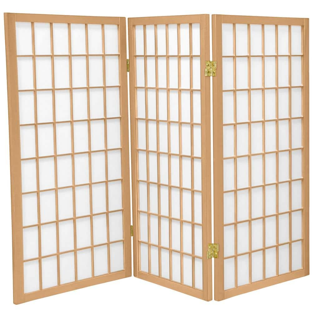 3' Tall Window Pane Shoji Screen - Natural (3 Panels) - Oriental Furniture