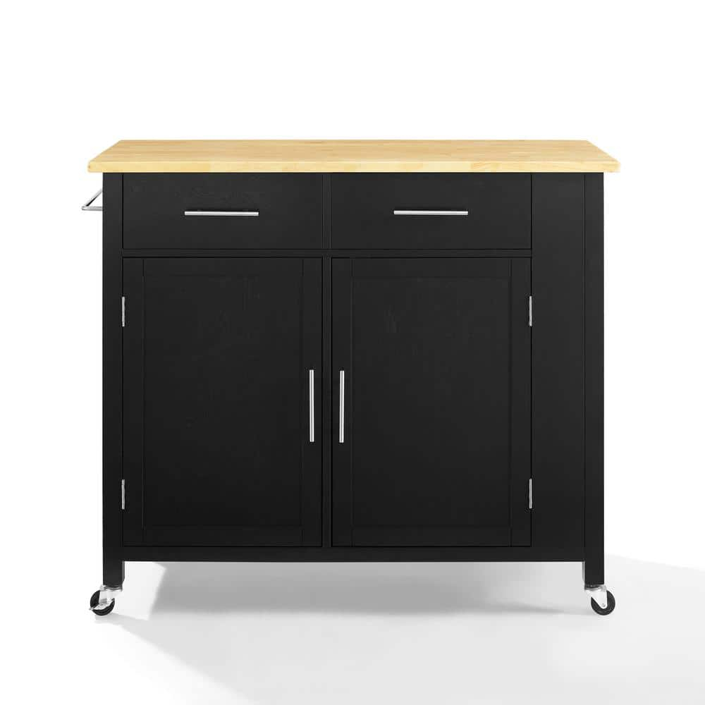 Crosley Savannah Wood Top Kitchen Island Cart in Black