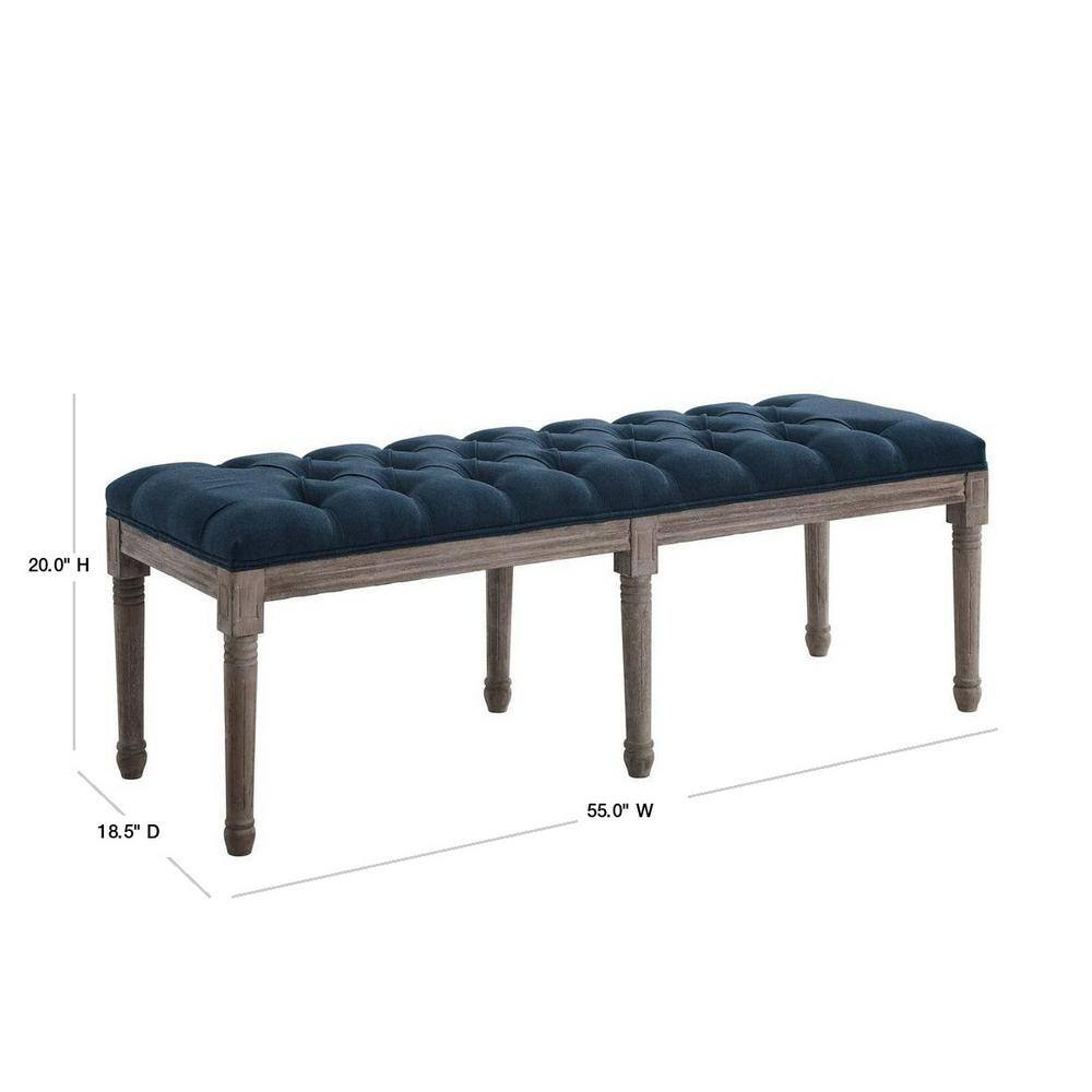 Province French Vintage Upholstered Fabric BenchNavy